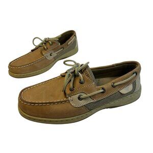 Sperry Rosefish Loafers Women Size 7M Linen Oat Leather Flat Comfort Boat Shoes